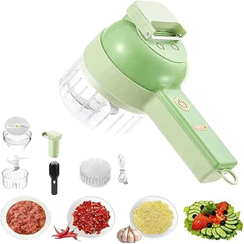 Electric Vegetable Cutter Machine | 4 In 1 Portable Andheld Electric VegetableCutter Set | Multifunction Cordless Food Small Slicer For Onion Cucumber Garlic Vegetable Meat Grinder Crusher