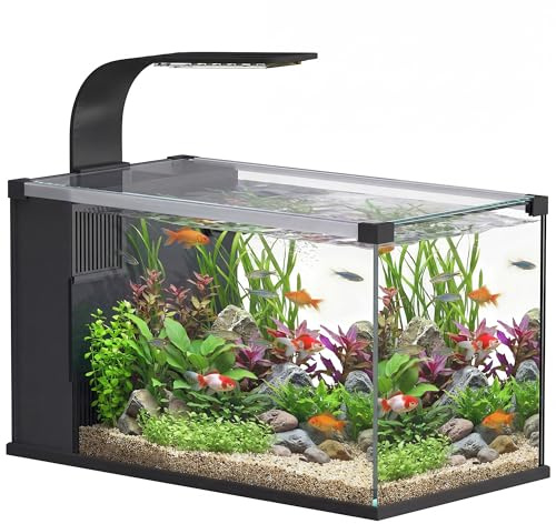 PawHut Aquarium en Verre trempé 24L, LED, 45x25x25.5 cm, Noir