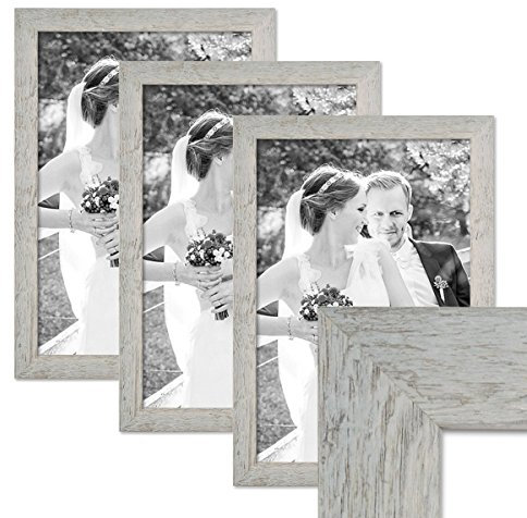 PHOTOLINI Bilderrahmen A3 30x42 cm Holz Grau, 3er Set Echtholz-Rahmen rustikal, Strandhaus, Made in Germany, Echtglas, zum Aufhängen, extra Zubehör - Treibholzlook mit einem Hauch Küstenflair