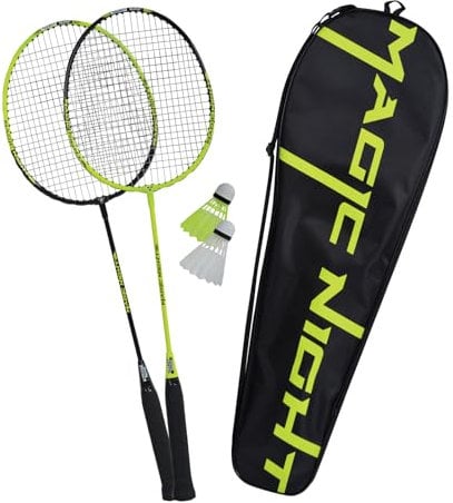 Talbot-Torro Set da Badminton Magic Night, 2 Racchette e 2 Volani Com Luce LED, per Giocare di Notte, in Una Borsa di qualità, 449405, Taglia Unica