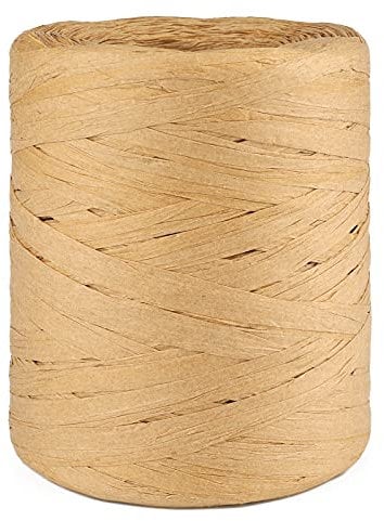 jijAcraft 200M Cinta Rafia Natural Cuerda Rafia de Papel para Tejer, Manualidades, Decoración de Regalo, Floristería, Embalaje (Marrón Claro)