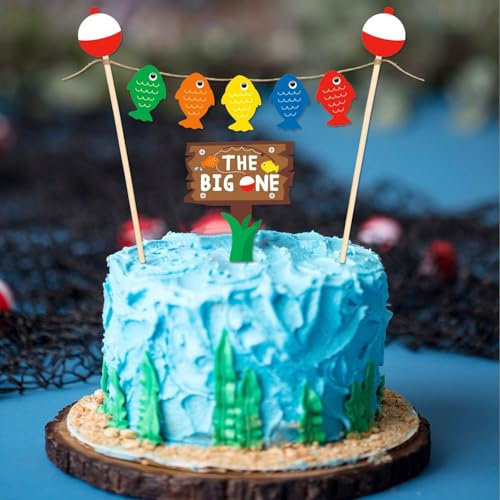 The Big One Cake Topper Bobber Gone Fishing Theme Little Fisherman Baby First Birthday Reel Fun Ideas O fish ally One Photo Props Decorations