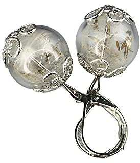 MadamLili - Echte Pusteblumen Ohrringe Set - Silber Versilbert - Rutschfest Klappbrisuren - Löwenzahnsamen Naturschmuck - Handgefertigt - Exklusive Schmuckbox