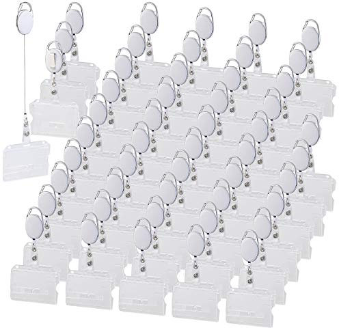 General Office Ausweishülle mit Band: 50er-Set Ausweishüllen aus Hartplastik, 60-cm-Jojo-Befestigungs-Clip (Kartenhülle mit Band, Ausweishalter mit, Kartenschutzhülle)