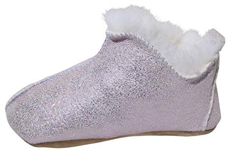 Kinder Lammfell Hausschuhe Bali Glitzer Fellschuhe für Mädchen mit weicher Sohle warme Schuhe Echtleder kuschelig weich Schuhgröße 29, Farbe Rosa