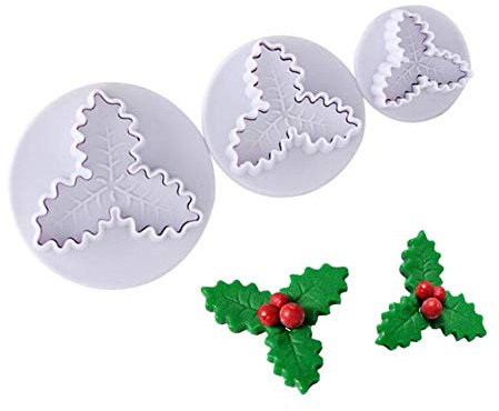 DUORUI Ausstechformen für Kekse, Fondant, Kuchen, Kunststoff, Stechpalmen-Blattmuster, für Kinder, zum Basteln, Backen, Küchenwerkzeug, Dekoration, 3 Stück