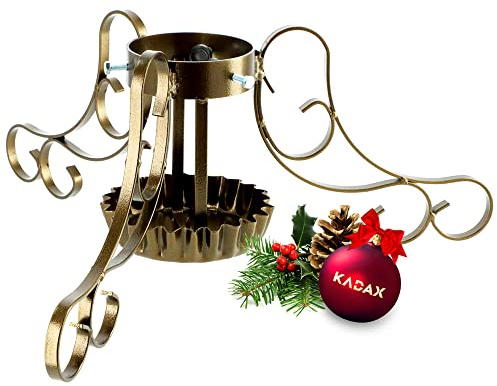 KADAX Weihnachtsbaumständer, Retro Ständer aus Stahl, Tannenbaumständer mit Schwingplatten System, Ständer für Baum, Stabiler Christbaumständer mit Wasserschüssel (67 cm, Gold)