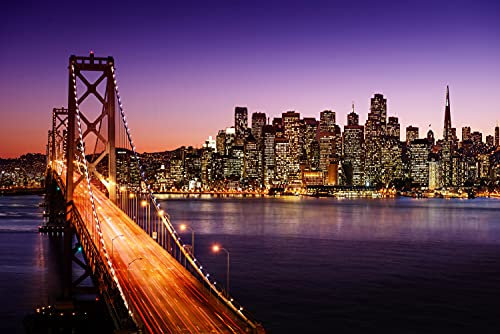 VLIES Fototapete-250x186 cm-STÄDTE-(PF4791)-Stadt USA San Francisco Brücke Nacht Skyline Panorama GEBÄUDE Wandbild Wandtattoo Poster Dekoration