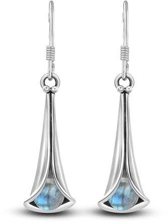 Unique Gems Jugendstil Ohrhänger echte Labradorit Tropfen 3.2 Karat 925 Sterling Silber nickelfrei in Juweliers- Qualität