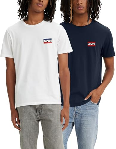 Levi's Men's 2-Pack Crewneck Graphic Tee T-Shirt, Sportswear White/Dress Blues, S