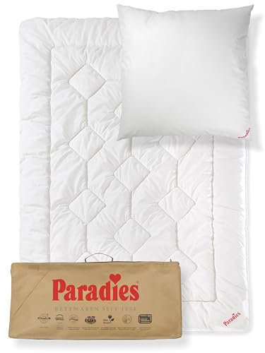 PARADIES Sommerdecke 135x200 Set mit Kissen 80x80 - Prima Bio Sommerbettdecke + Softy Top Bio medium Kopfkissen, Öko-Tex 100 Klasse 1, Bettzeug 135x200 Set