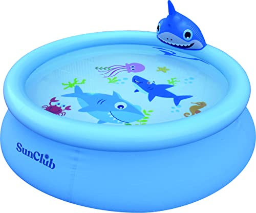 SunClub Planschbecken 3D Wassersprühender Hai Pool 190x47 cm mit aufblasbarem Luftring