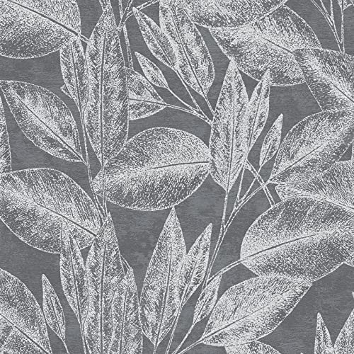 Papier peint blanc & anthracite idéal salon moderne | Tapisserie noire et blanche motif feuille | Papier peint palmier chambre