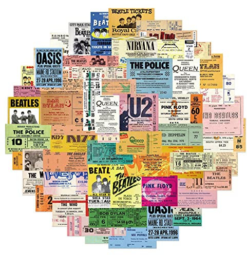 10/30/55PCS Retro Rock Band Tickets Stickers Waterproof DIY Bike Skateboard Fridge Laptop Luggage Cool Kid Toy Sticker Decals