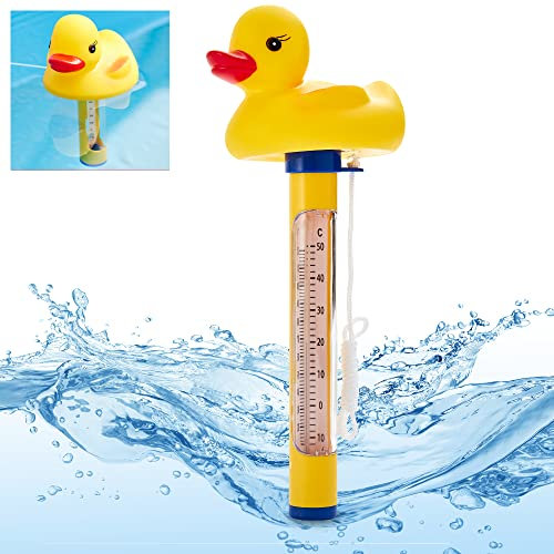 Hecht Thermometer Pool - perfekter Badespaß mit dem Wasserthermometer für Pool, Badewanne, Schwimmbad und Teich – schwimmendes Thermometer mit praktischer Schnur (Ente)