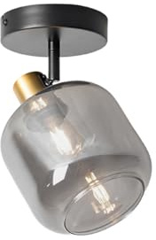 Qazqa Verstellbarer Deckenstrahler, Deckenspot - Zuzanna - Schwarz mit Rauchglas, max. 25W, Geeignet für LED, 14cm, Rund, Ideal als Wohnzimmerlampe, Küche lampe und
