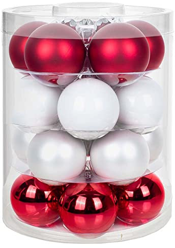 MAGIC Weihnachtskugeln Glas 6cm 20 STK. Christbaumkugeln (Frozen Strawberry | rot weiß)