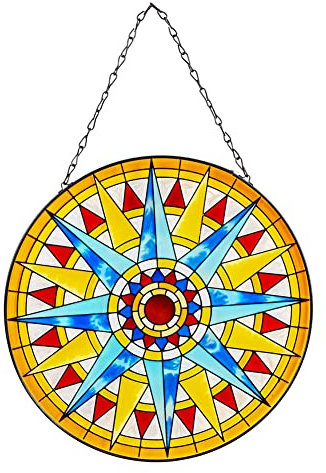 Viveta Sun Stained Glass Window Hanging, Stained Glass Panels with Chain, Stained Suncatchers for Windows Home Wall Art Decor(Round 12 * 12)