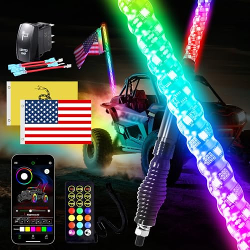Viswiker 1 fouet lumineux LED en spirale de 0,6 m avec base à ressort, lumière UTV avec application et télécommande, lumière d'antenne colorée pour ATV Polaris RZR SXS Can-Am Dune Buggy