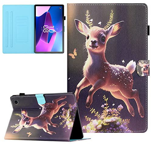 Coque pour Lenovo Tab M10 3rd Gen 10.1 Pouces 2022 (TB-328F/TB-328X) Étui de Protection Case Tablette Housse Smart Cover avec Réveil/Veille Auto pour Lenovo Tab M10 3e Génération, Cerf en Fleurs
