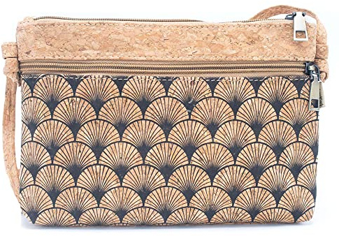 kleine Tasche/Umhängetasche/Schultertasche für Damen, aus Kork, vegan, vintage, aus Portugal, elegant, Netzmuster