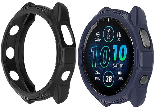 HUAYUWA Paquete de 2 fundas de TPU suave (negro y azul) compatible con Garmin Forerunner965 Running Smartwatch Funda protectora diseñada para Forerunner 965 Accesorios de carcasa de reloj