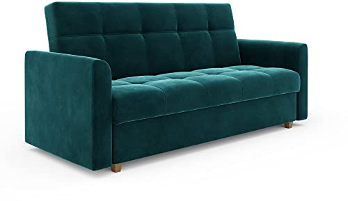 ALTDECOR Wohnzimmer Couch mit Schlaffunktion, Polstercouch rückenecht gepolstert, ideal als Gästebett - LENTI - 215x85x88 cm Türkis