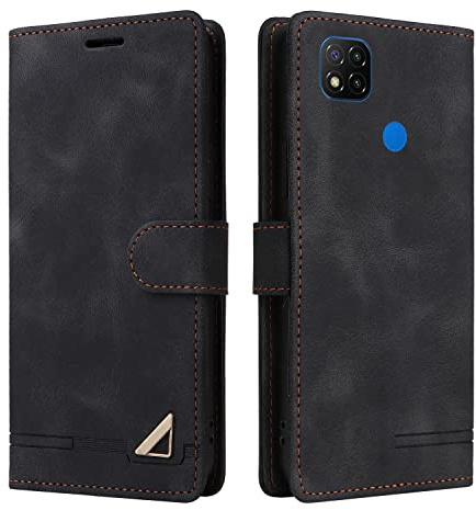 OKZone Kompatibel mit Xiaomi Redmi 9C/Xiaomi Poco C31 Hülle, Halterung Standfunktion Kartenfach Wallet Schutzhülle 360 Grad Stoßfest Leder Schutzhülle Handyhülle für Xiaomi Redmi 9C (Schwarz)