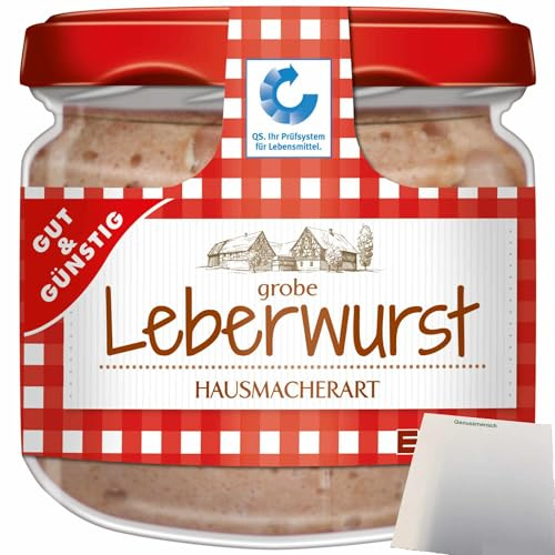 Gut&Günstig Leberwurst grob mit Majoran verfeinert Spitzenqualität (250g Glas) + usy Block