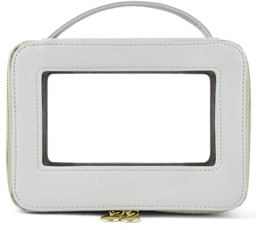 kamumanni Transparente Make-up-Tasche - tragbare Kosmetiktasche für Damen mit bequemem Griff, multifunktionale Aufbewahrungstasche mit Reißverschluss – transparenter Kulturbeutel für Reisen, GRAU