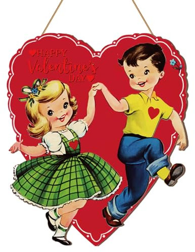 Wesiti Vintage Valentinstag Haustürschild Holz Herz Wanddekoration Happy Valentines Herz Hängend Holzschild für Zuhause Rustikales Bauernhaus Heimdekoration