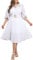 IWFEV Plus Size Puff Sleeve Lace Pleated Midi Dress - Short Sleeve Hollow Party Evening Gown 4XL White
