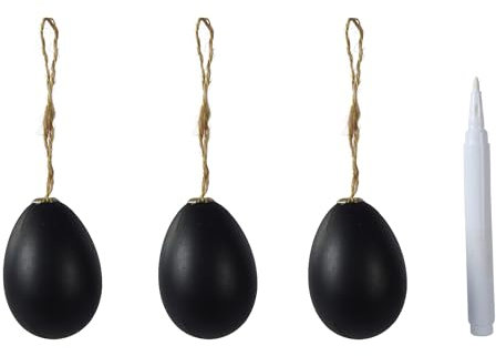Ostereier zum Aufhängen 6cm 3 Stück - Plastikeier zum Bemalen mit Marker - Kunststoff Deko Eier mit Aufhänger für Ostern - Kunststoffeier als Osterdeko Hängedeko Frühlingsdeko - Schwarz