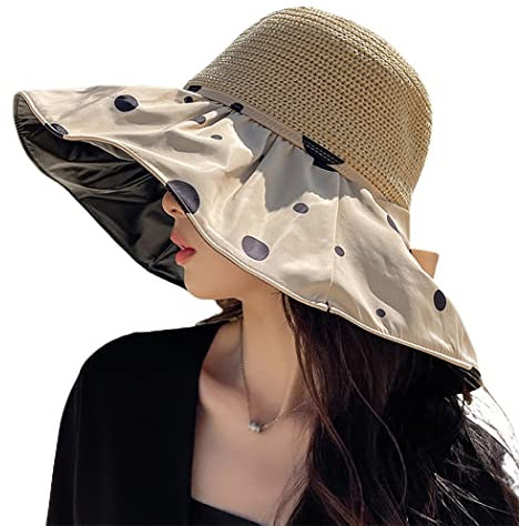 OLACD Fischer-Strohkappe, Sonnenschutz, schlicht, lässiger Schlapphut, gepunktet, dekorativ, leer, tragbar, Beige, beige, 6-8