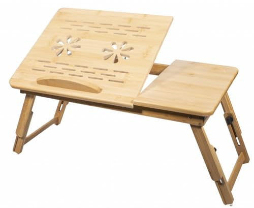 NMK HOME Table de lit pour ordinateur portable pliable en bambou - Support pour ordinateur portable réglable en hauteur pour canapé - Table de lit pour la lecture ou le petit-déjeuner et table à