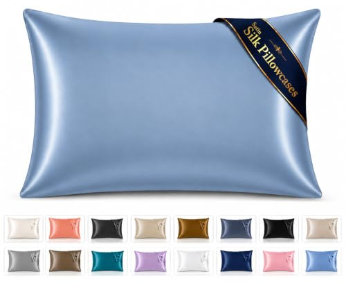 Pamposh Satin Silk Pillowcases For Hair And Skin 4 Pack Standard Size with Envelope Closure (4 Pcs Pillowcases (50 x 75 cm), Airy Blue)