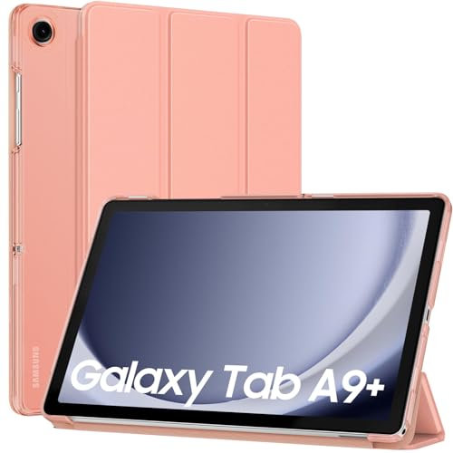 MoKo Coque pour Samsung Galaxy Tab A9+/A9 Plus 11 Pouces 2023, Étui à Rabat avec Support Mince Housse Antichoc Translucide Protecteur PC Tablette(SM-X210/X216/X218), Auto Réveil/Sommeil,Apricot Orange