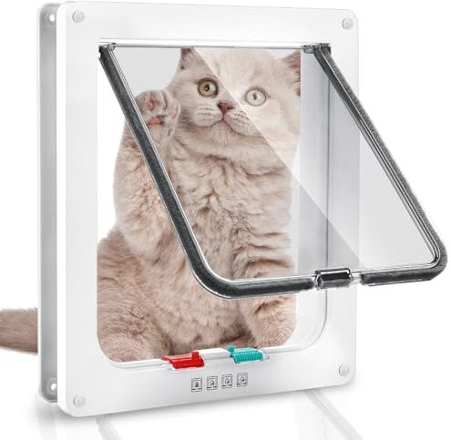 Rubessia Sportello per Gatti, Porta per Gatti e Cani, 4 vie chiusura per porta per animali domestici (XL: 28 x 25 x 5,5cm) (XL)