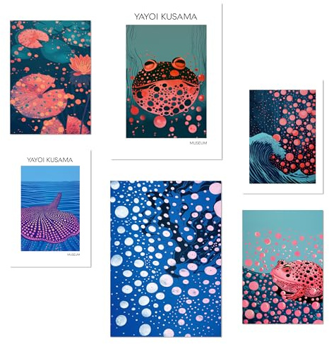 Nacnic 6er-Set Kusama-Fisch Poster mit Designillustrationen zur Dekoration der Wände Ihres Zuhauses. Räume, Büro, Laden und Geschäft Format A3 und A4 Rahmenlos