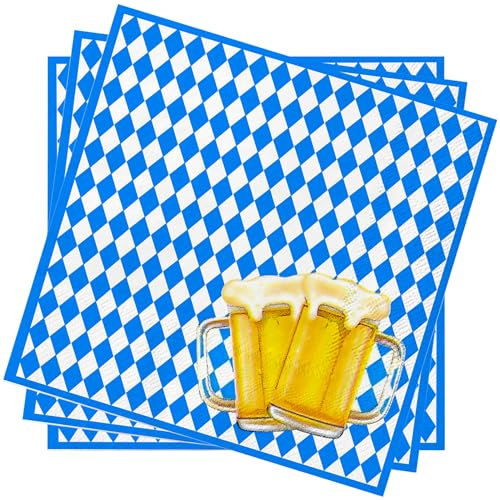 Oktoberfest Servietten, Wentsent 40 Stück Bayrische Servietten, Blau Weiß Servietten Oktoberfest Deko Servietten Tischdeko Party Dekoration für München Bierfest Oktoberfest Party