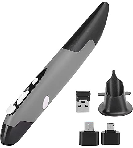 Kabellose 2.4G Stiftmaus als Touch-Stift für PC, Laptop und Smart-TV | Optischer Sensor mit 800/1200/1600 DPI, 4 Tasten, USB-Mini-Empfänger, kompatibel mit , Android, Linux, Mac OS X.
