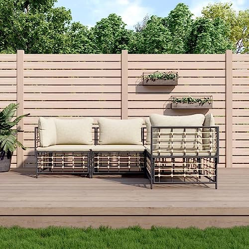 Homgoday 4-TLG. Garten-Lounge-Set mit Kissen Gartenmöbel Set Balkon Lounge Gartenlounge Sofa Ecksofa Garten Sitzgruppe Balkonmöbel Gartengarnitur Anthrazit Poly Rattan
