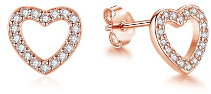 Zolkamery Ohrringe Silber 925 Stecker, Damen Ohrringe Ohrstecker mit Zirkonia, 925 Sterling Sliber Ohrstecker, Klein Hypoallergen Knorpel Schlafen Ohr Stecker, Rosegold Herz Ohrschmuck Ohrring 8 mm