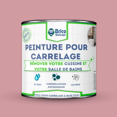 BRICOSALVAJE Vernice lucida per piastrelle da cucina e bagno a base d'acqua | Senza primer | Lavabile | Grande durezza (Rosa Polverato, 750 ML)