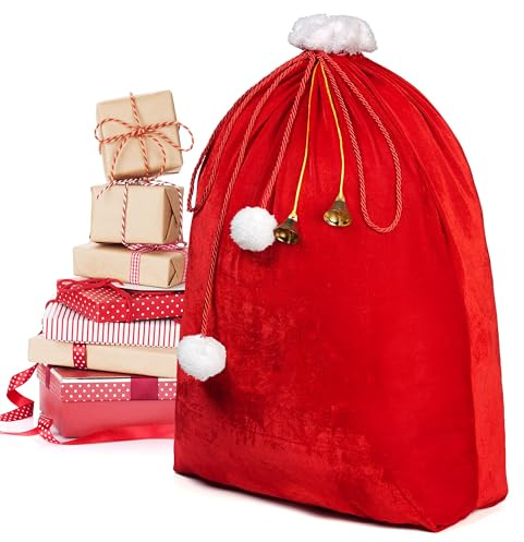 JOYIN Weihnachtssack samtige Nikolaussack Weihnachtsmann Sack Santa Sack Geschenkesack Weihnachtsmannsack für Geschenke Rot und Weiss 78 cm x 68 cm