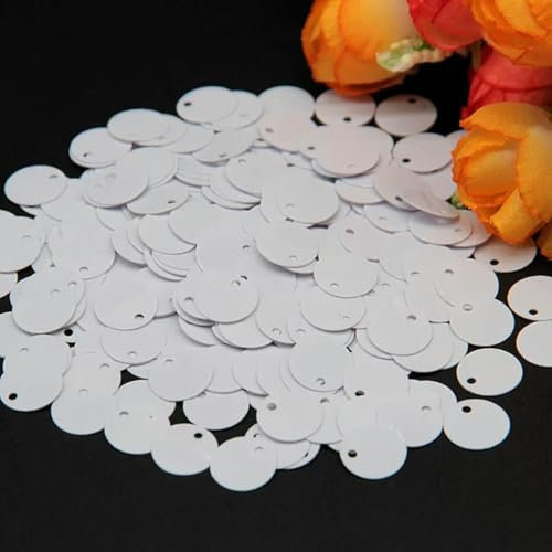 50 g große Pailletten, 10 mm, 15 mm, 20 mm, 25 mm, 30 mm, flache, runde Pailletten, zum Nähen, Basteln, Hochzeitszubehör, Weiß, 20 mm, 50 g, 450 Stück