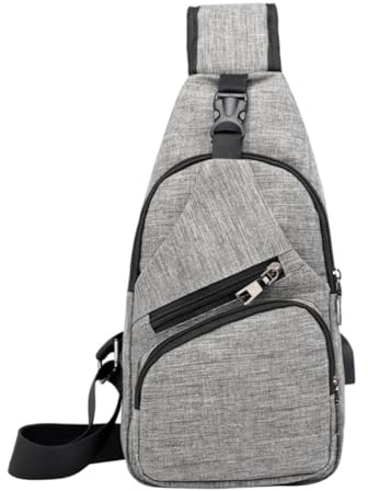 COLLBATH Paquet Bandoulière Poitrine Homme Décontracté Tissu Oxford Imperméable Port De Chargement Usb Réglable Sports Plein Air Randonnée Cyclisme Gris