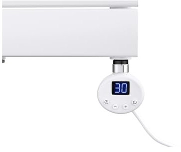 Mai & Mai Heizstab mit Thermostat 600W Weiß Elektroheizstab mit LCD Bildschirm Heizpatrone aus Edelstahl Heizelement für Badheizkörper Heizungen Handtuchhalter
