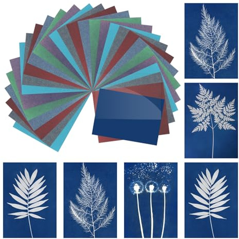 sourcing map Cyanotype Paper,12 Sheet Sun Print Paper Kit High Sensitive Sun Paper Colored Crafts Paper with Acrylic Board for Adults DIY Project Art,11.7x8.3 Inch (A4)