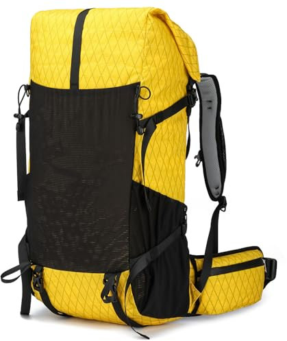 30L Expandable to 40L Lightweight Hiking Backpack, Waterproof Womens Mens Hiking Rucksack, Upgraded Scratch-proof Outdoor Roll Top Camping Packsack, Fit for 15.6'' Laptop (Yellow, 30L TO 40L)